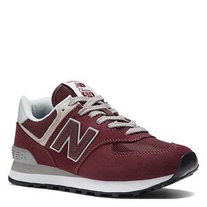 New Balance 574 Suede and Mesh Retro Sneakers Maroon and Gray Athletic Shoes